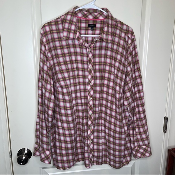 Talbots Plus Pink Plaid Cotton Button Down Blouse 2X - Picture 3 of 15